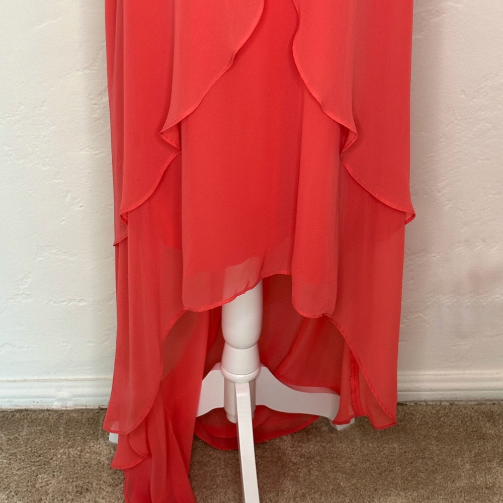 B. Smart Hi/Lo Chiffon Salmon-Colored Dress- Size 14 - Picture 3 of 15